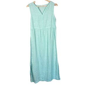 Sigrid Olsen 100% Linen Midi Dress Size Small Beach Coastal Resortwear Teal